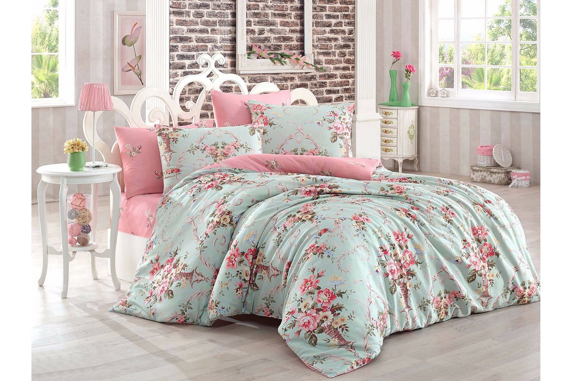 Eponj Home Sengetøy Dobbelt 4-deler - Mint/Rosa/Gul/Grønn