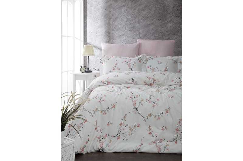 Türkiz Sengesett Dobbel 4-delt Ranforce, Hvit/Rosa