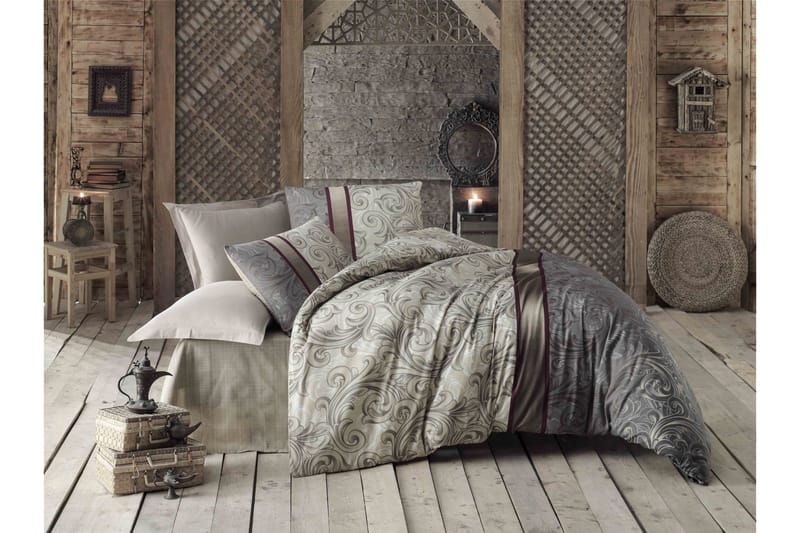 Victoria Sengetøy Dobbelt 4-deler, Krem/Beige/Multi