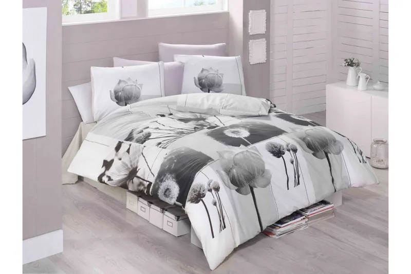 Victoria Sengetøy Dobbelt 4-deler Ranforce, Hvit/Grå/Svart