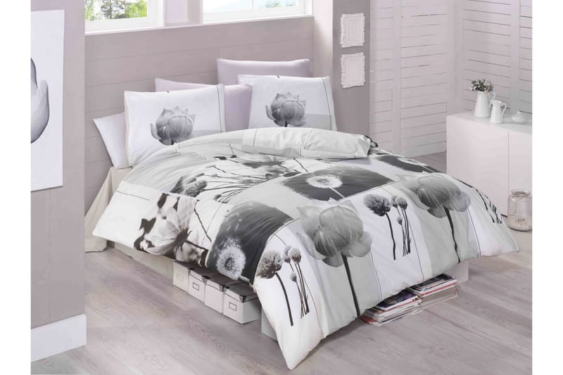 Victoria Sengetøy Dobbelt 4-deler Ranforce, Hvit/Grå/Svart