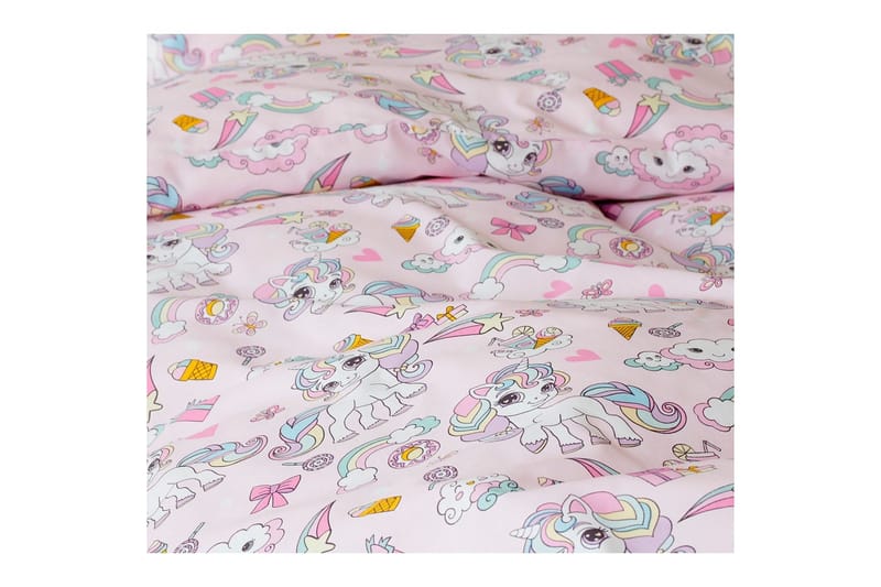 Dynetrekksett Enkeltseng 2-delt Enhjørning - Rosa - Tekstiler - Barnetekstiler - Sengetøy til barn - Sprinkelseng sengetøy - Laken sprinkelseng
