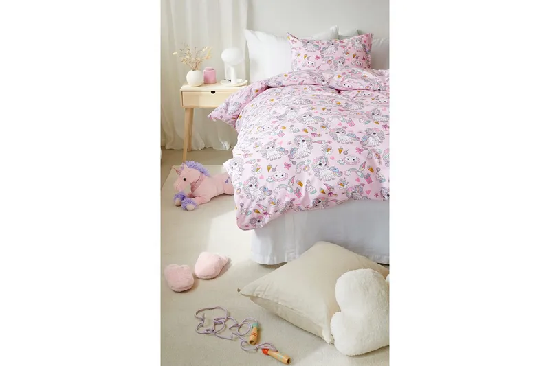 Dynetrekksett Enkeltseng 2-delt Enhjørning - Rosa - Tekstiler - Sengetøy - Dyne