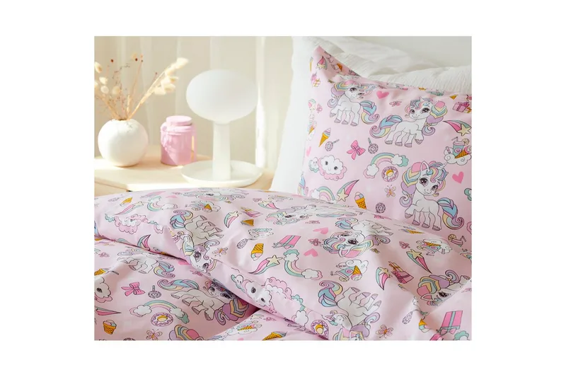 Dynetrekksett Enkeltseng 2-delt Enhjørning - Rosa - Tekstiler - Sengetøy - Dyne