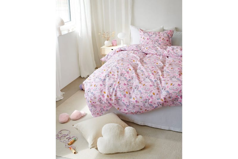 Dynetrekksett Enkeltseng 2-delt Enhjørning - Rosa - Tekstiler - Barnetekstiler - Sengetøy til barn - Sprinkelseng sengetøy - Laken sprinkelseng