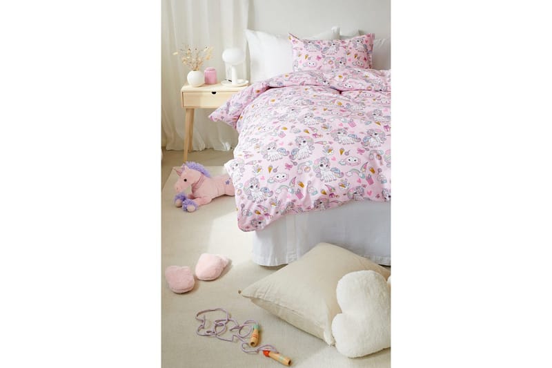 Dynetrekksett Enkeltseng 2-delt Enhjørning - Rosa - Tekstiler - Sengetøy - Dyne