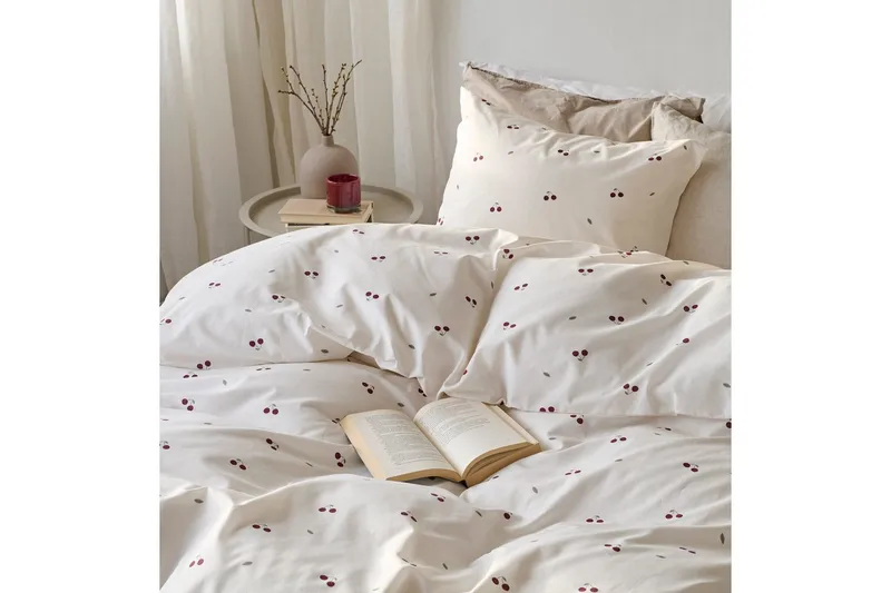 Dynetrekksett Enkeltseng 2-delt Kirsebær Sand - Tekstiler - Sengetøy - Sengetøysett & dynetrekksett