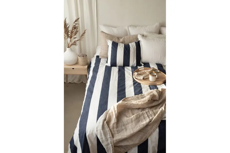 Dynetrekksett Enkeltseng 2-Delers Block stripe - Marineblå - Tekstiler - Sengetøy - Sengetøysett & dynetrekksett - Sengesett enkeltseng