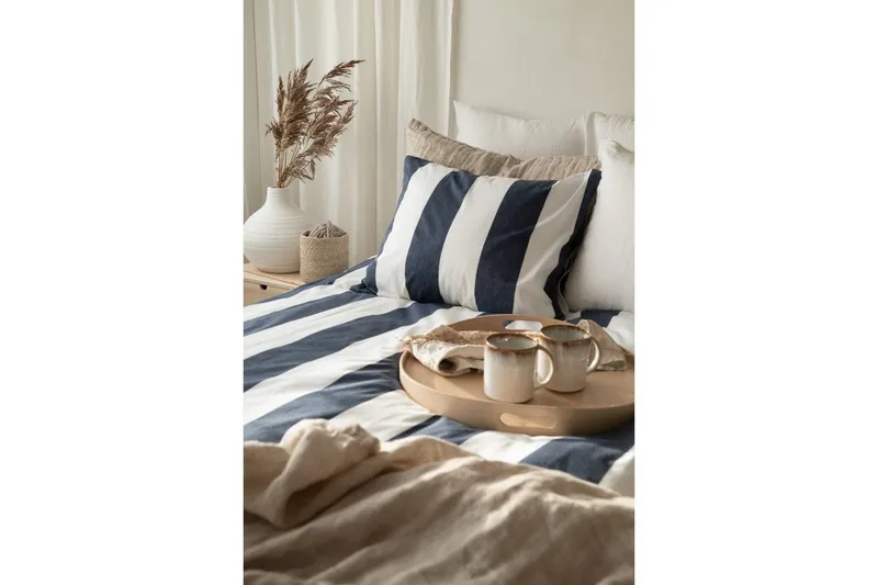 Dynetrekksett Enkeltseng 2-Delers Block stripe - Marineblå - Tekstiler - Sengetøy - Sengetøysett & dynetrekksett - Sengesett enkeltseng