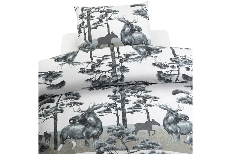 Dynetrekksett Enkeltseng 2-Delers Elg Grå, Grå