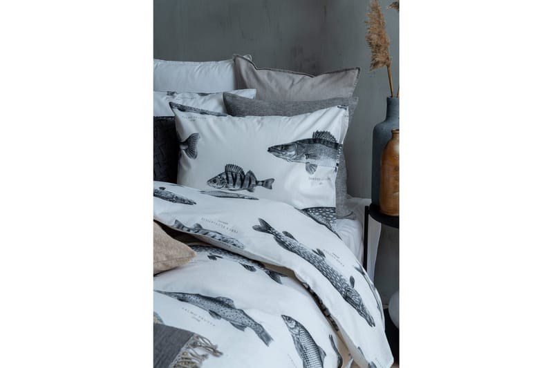 Dynetrekksett Enkeltseng 2-Dels Fisk Hvit - Franzén - Tekstiler - Sengetøy - Sengetøysett & dynetrekksett - Sengesett enkeltseng