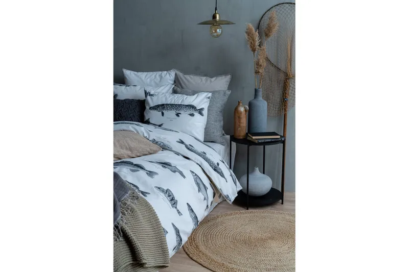 Dynetrekksett Enkeltseng 2-Dels Fisk Hvit - Franzén - Tekstiler - Sengetøy - Sengetøysett & dynetrekksett - Sengesett enkeltseng