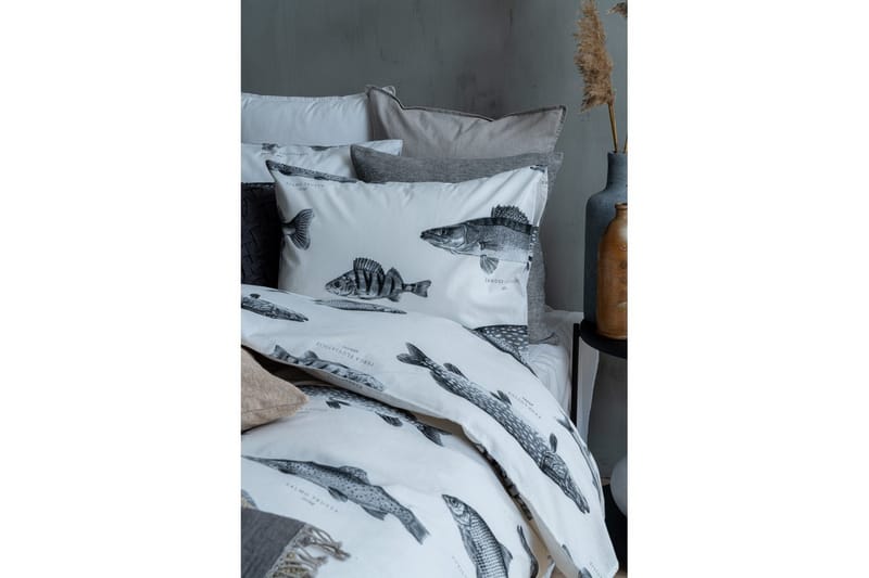 Dynetrekksett Enkeltseng 2-Dels Fisk Hvit - Franzén - Tekstiler - Sengetøy - Sengetøysett & dynetrekksett - Sengesett enkeltseng