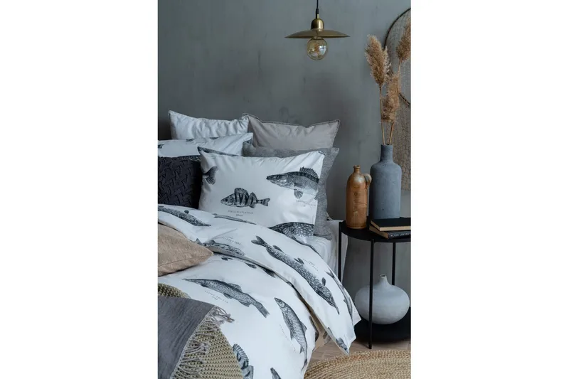 Dynetrekksett Enkeltseng 2-Dels Fisk Hvit - Franzén - Tekstiler - Sengetøy - Sengetøysett & dynetrekksett - Sengesett enkeltseng