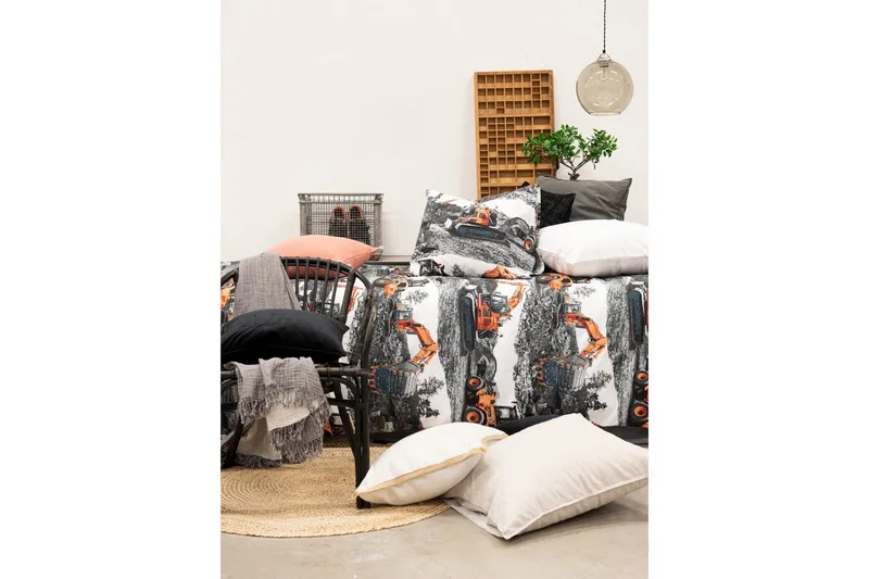 Dynetrekksett Enkeltseng 2-delt Maskiner Oransje - Franzén - Tekstiler - Sengetøy - Sengetøysett & dynetrekksett - Sengesett enkeltseng