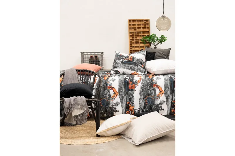 Dynetrekksett Enkeltseng 2-delt Maskiner Oransje - Franzén - Tekstiler - Sengetøy - Sengetøysett & dynetrekksett - Sengesett enkeltseng