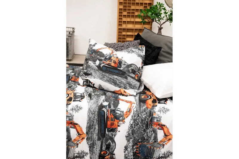 Dynetrekksett Enkeltseng 2-delt Maskiner Oransje - Franzén - Tekstiler - Sengetøy - Sengetøysett & dynetrekksett - Sengesett enkeltseng