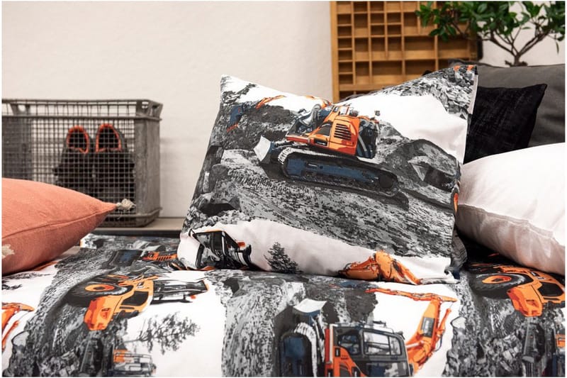 Dynetrekksett Enkeltseng 2-delt Maskiner Oransje - Franzén - Tekstiler - Sengetøy - Sengetøysett & dynetrekksett - Sengesett enkeltseng