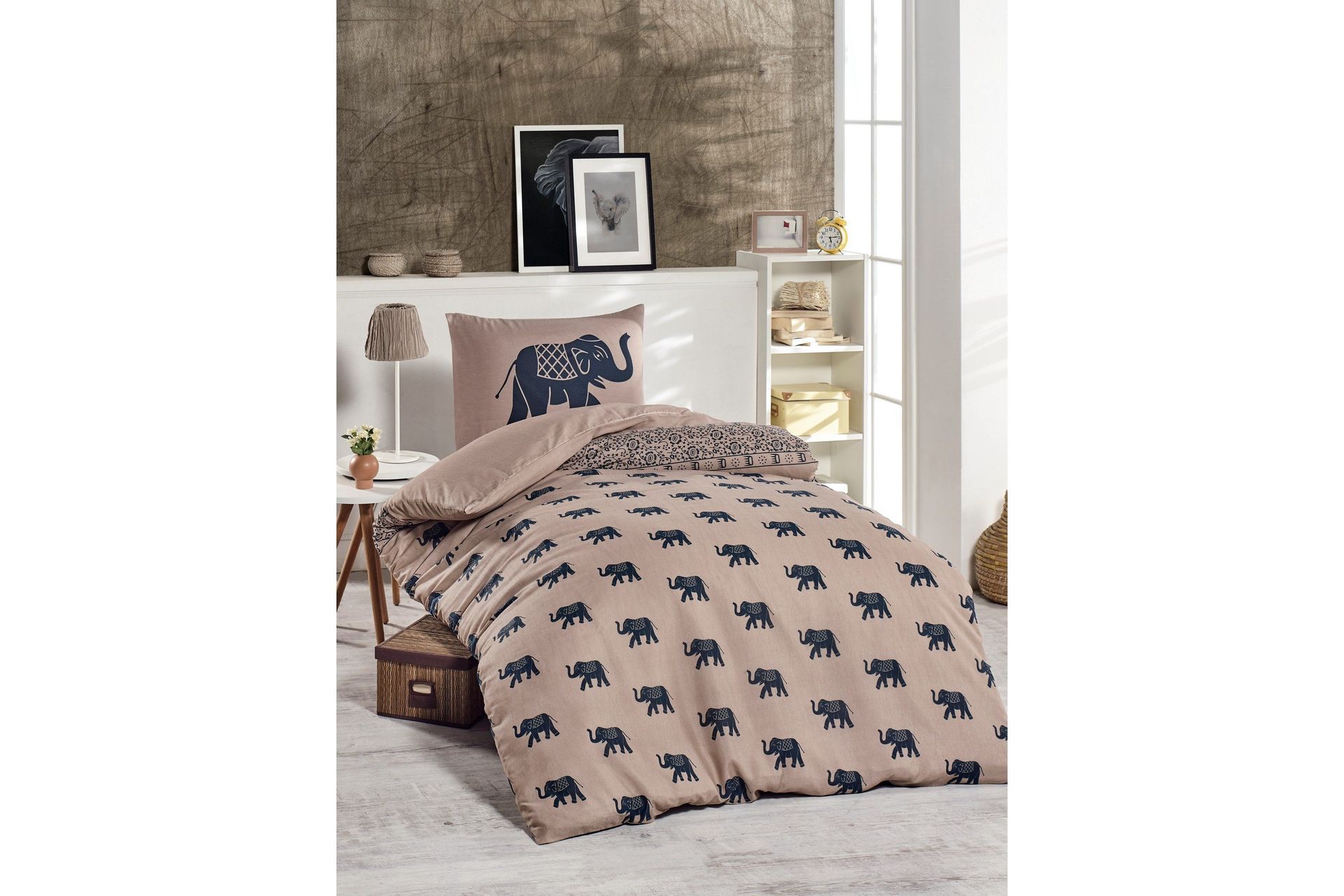 EnLora Home Sengetøy Enkelt 2-deler - Beige/Blå
