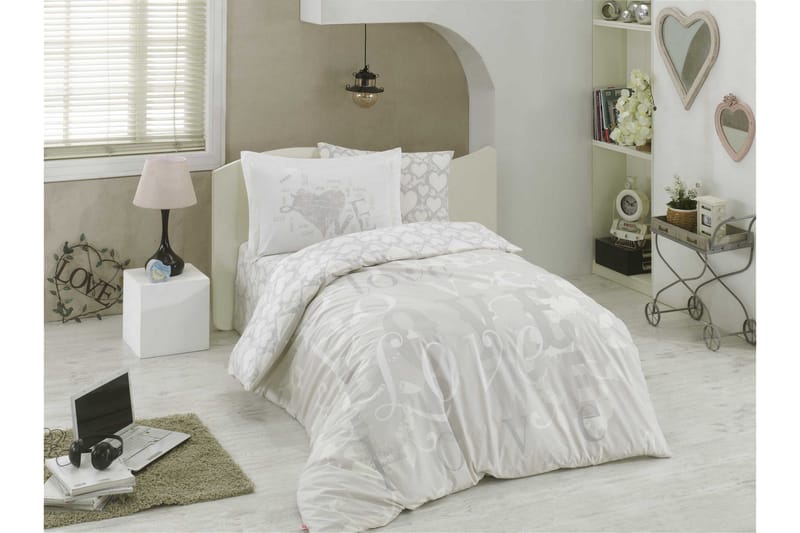 Hobby Sengetøy Enkelt 3-deler Poplin, Grå/Hvit