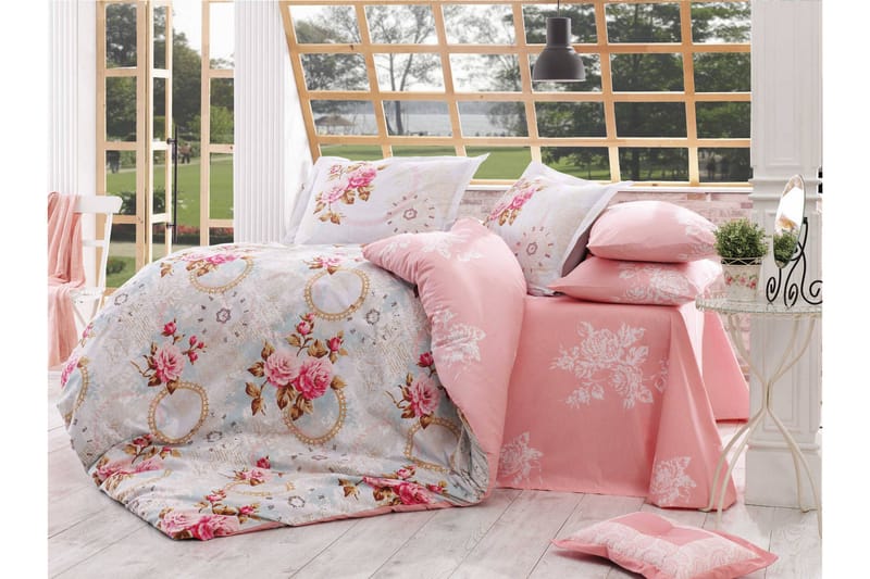 Hobby Sengetøy Enkelt 3-deler Poplin, Rosa/Sennep/Beige/Blå