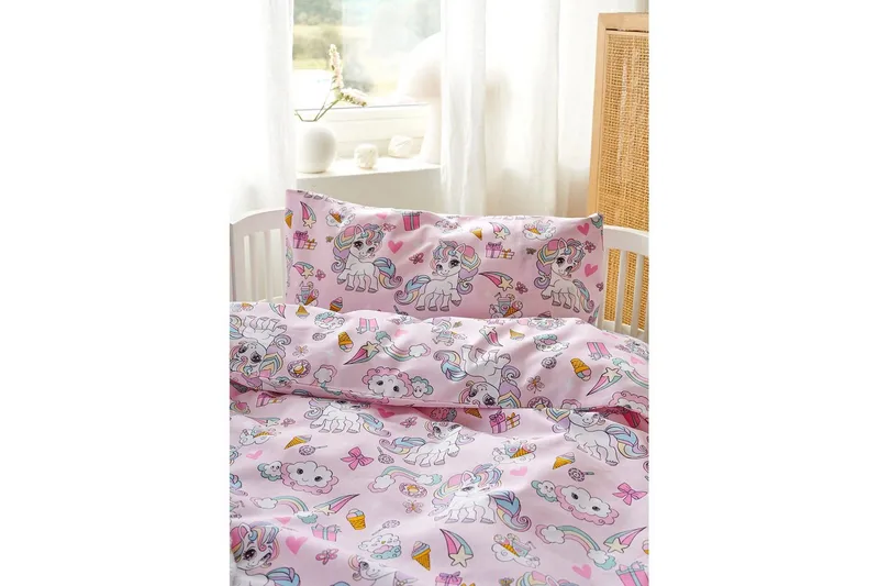Dynetrekksett til Sprinkelseng 2-delt Enhjørning Rosa - Tekstiler - Sengetøy - Sengetøysett & dynetrekksett