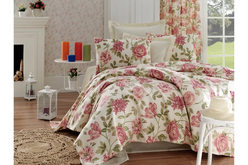 EnLora Home Sengeteppe Dobbelt 200x235+Laken+2 Putetrekk, Rosa