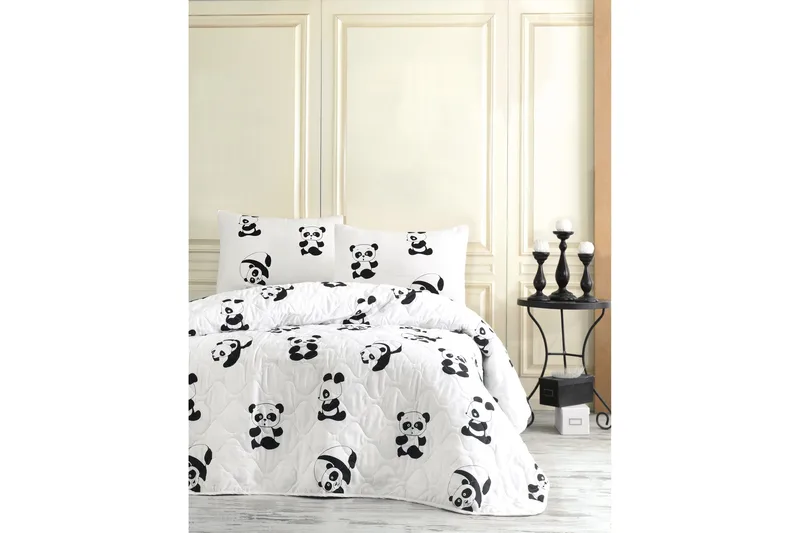 EnLora Home Sengeteppe Enkelt 160x220+Putetrekk Quiltet, Svart/Hvit