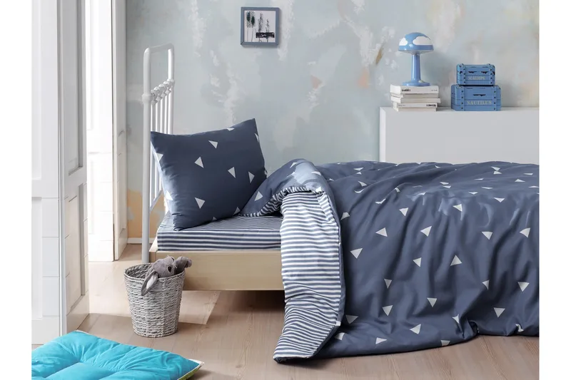 Eponj Home Sengetøy Enkelt 3-deler, Blå/Hvit