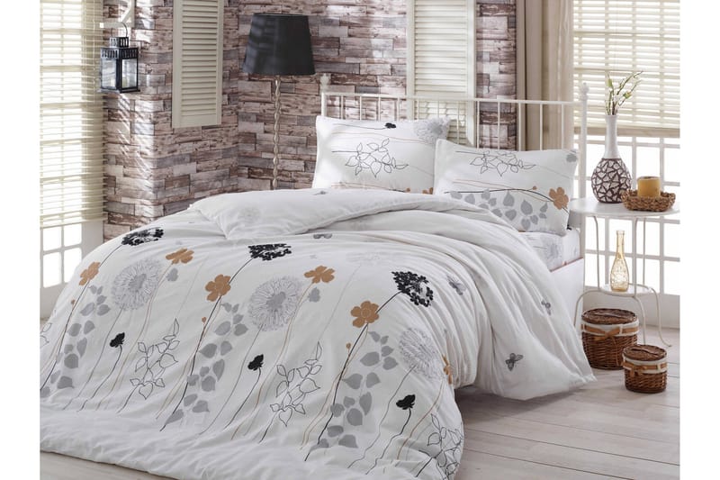 Eponj Home Sengetøy Enkelt 3-deler, Hvit/Grå/Svart/Brun