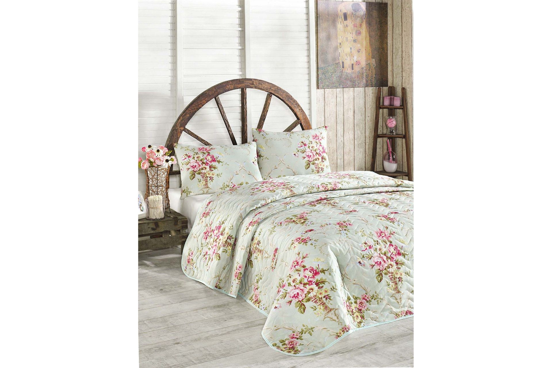 Eponj Home Sengeteppe Enkelt 160x220+Putetrekk Quiltet - Mint/Rosa/Gul/Grønn