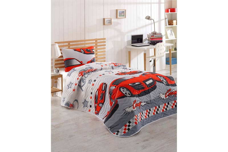 Eponj Home Sengeteppe Enkelt 160x220+Putetrekk Quiltet - Rød/Grå/Hvit - Tekstiler - Sengetøy - Sengetøysett & dynetrekksett