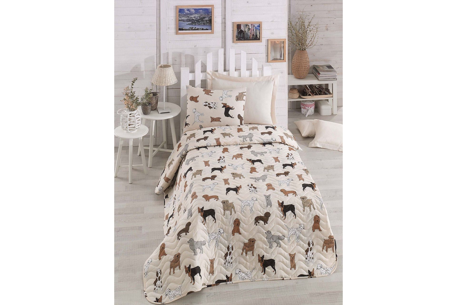 Eponj Home Sengeteppe Enkelt 160x220+Putetrekk Quiltet - Krem/Multi