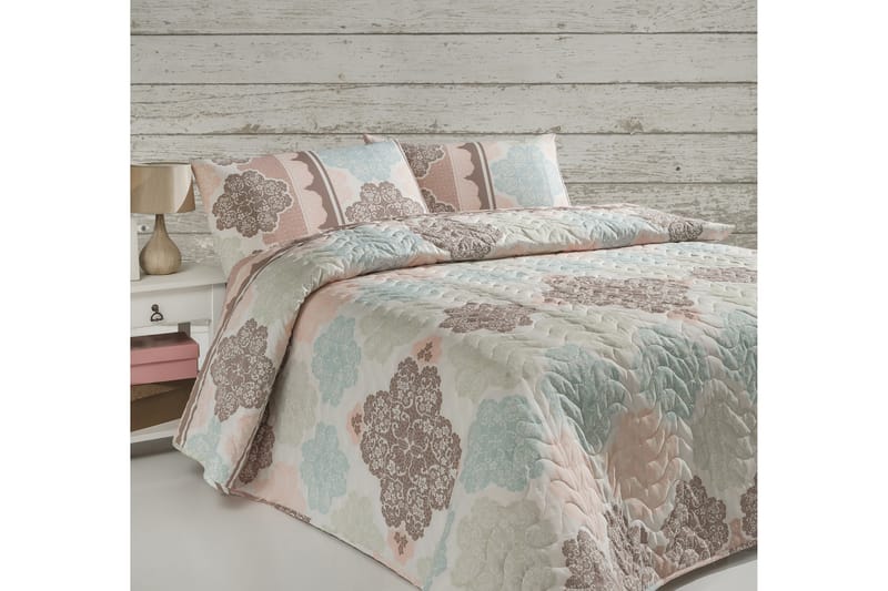 Eponj Home Sengeteppe Enkelt 160x220+Putetrekk Quiltet - Turkis/Rosa/Beige/Hvit - Tekstiler - Sengetøy - Sengetøysett & dynetrekksett