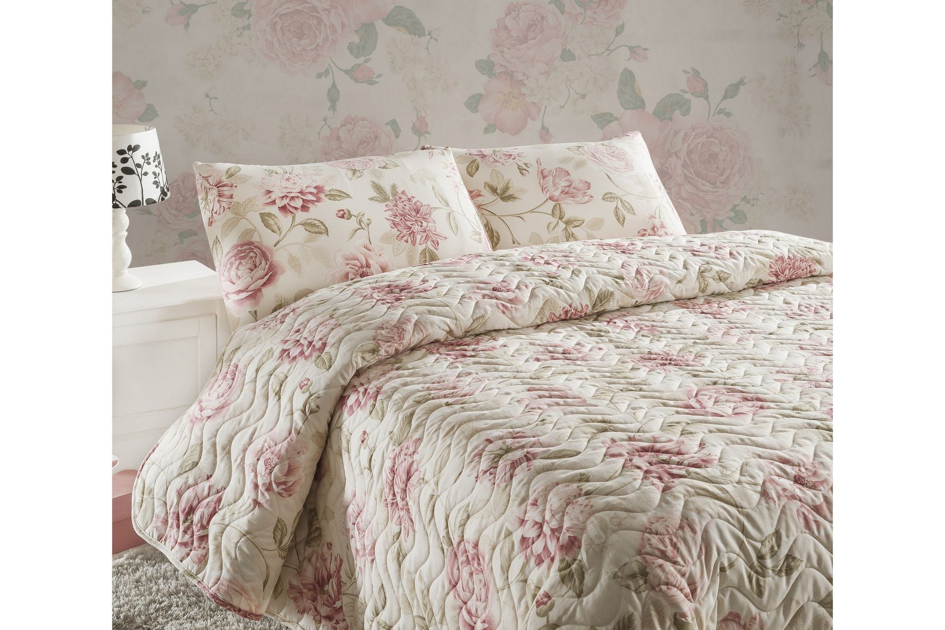 Eponj Home Sengeteppe Enkelt 160x220+Putetrekk Quiltet - Rosa/Sand/Beige
