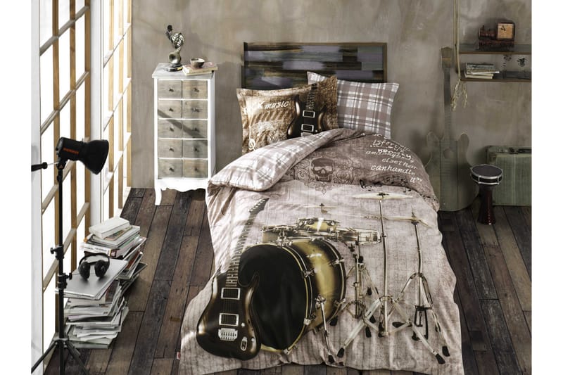 Hobby Sengetøy Enkelt 3-deler Poplin, Hvit/Brun/Svart/Beige