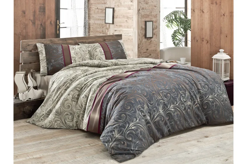 Victoria Sengetøysett Enkelt 3-deler, Creme/Grå/Flerfarget