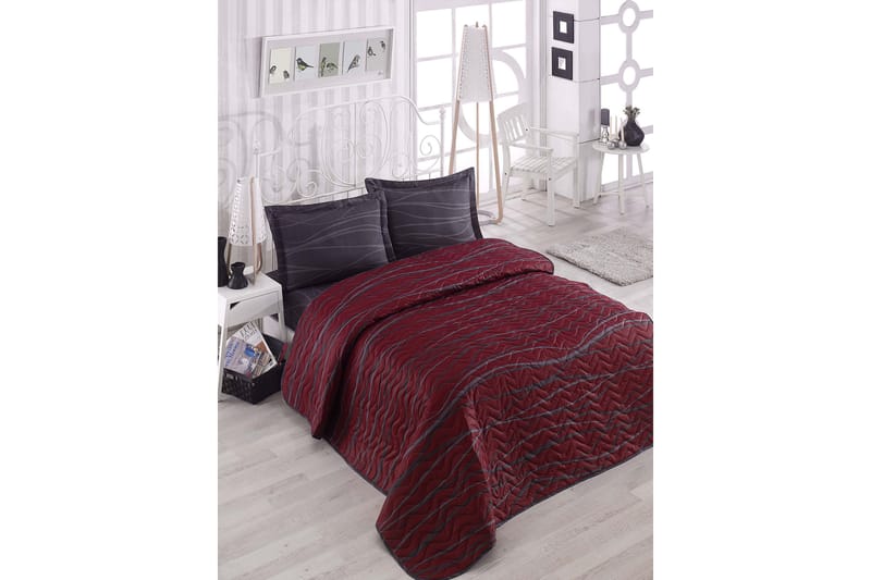 Eponj Home Sengeteppe Dobbelt 200x220+2 Putetrekk Quiltet - Rød/Antrasitt - Tekstiler - Sengetøy - Sengeteppe