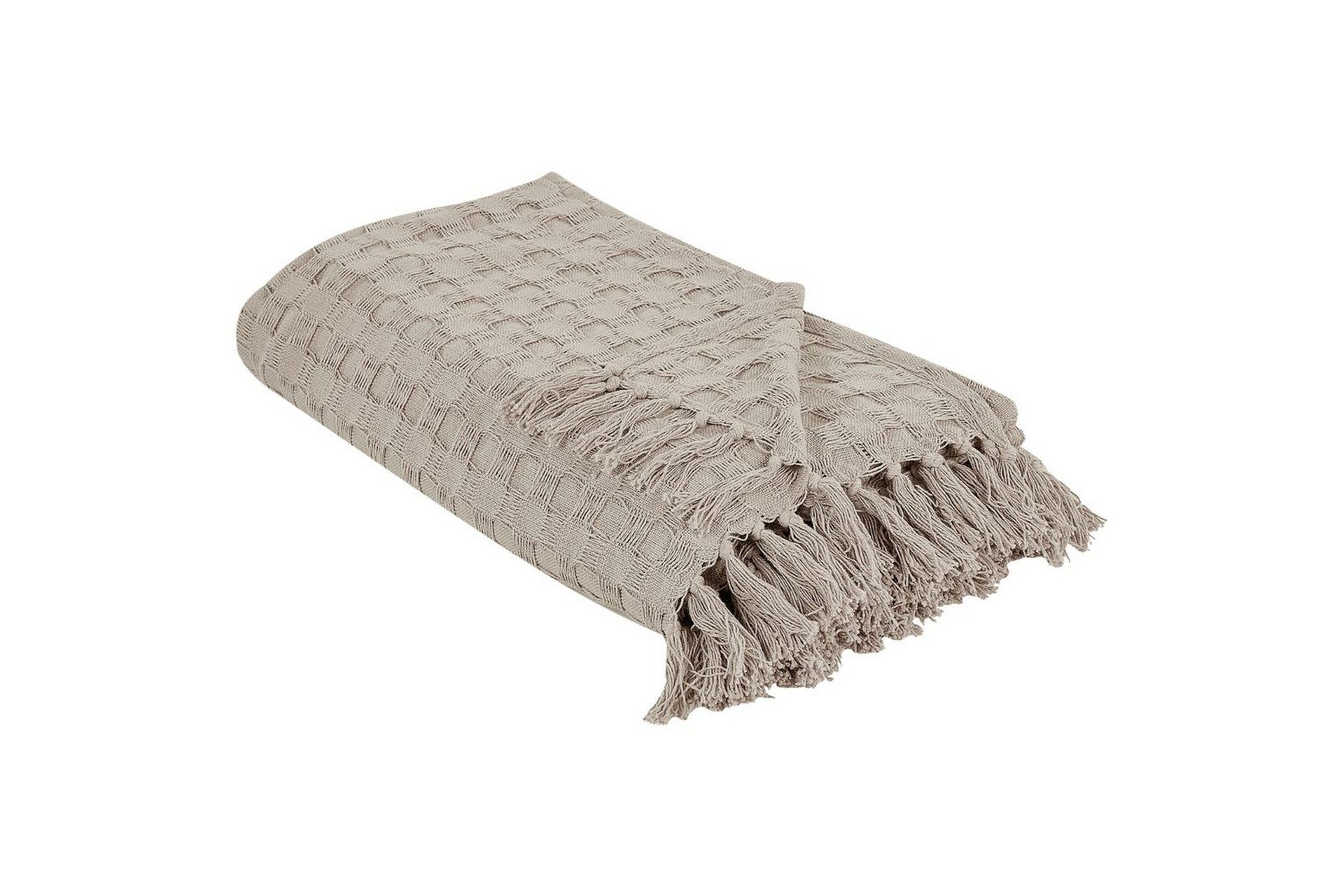 Sengeteppe Taupe Bomull 200 x 220 cm Frynser Klassisk design Soverom Tekstiler Pledd