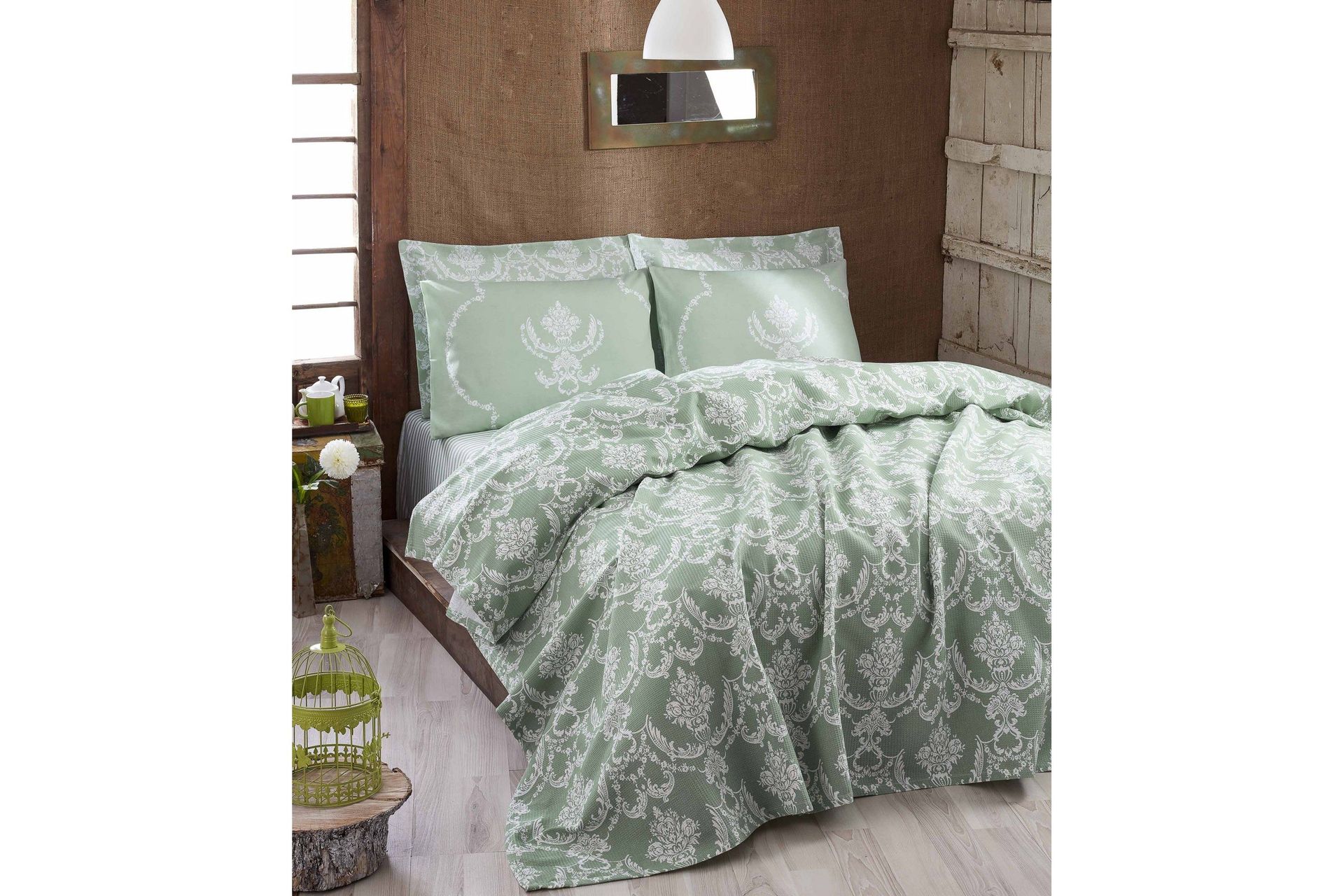 Eponj Home Sengeteppe Enkelt 160x235 cm - Grønn/Hvit