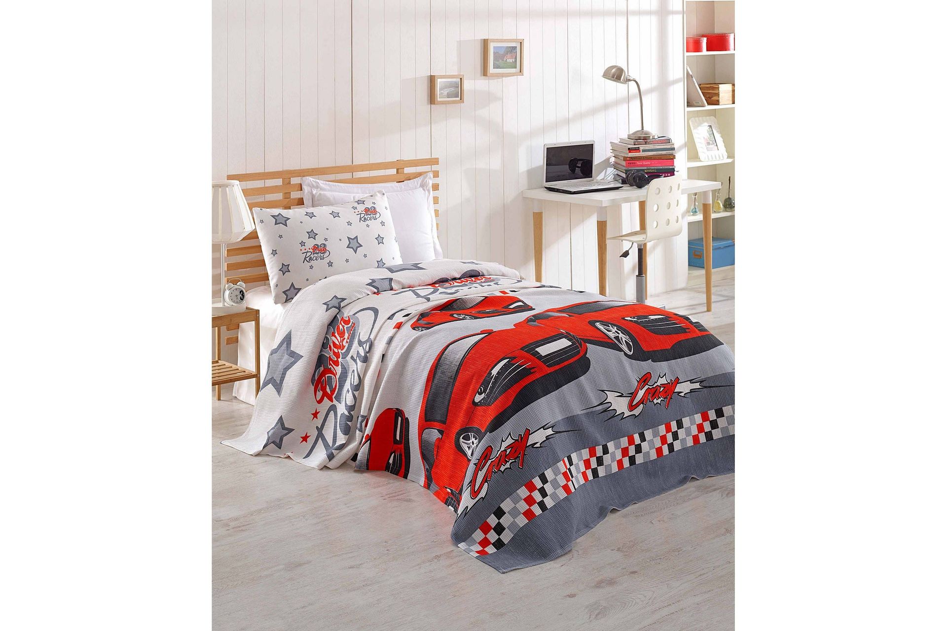 Eponj Home Sengeteppe Enkelt 160x235 cm - Hvit/Grå/Rød