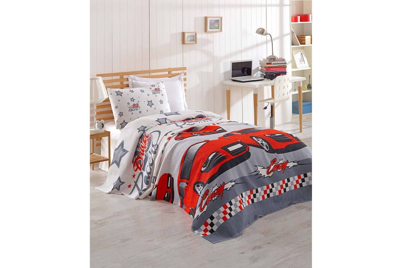 Eponj Home Sengeteppe Enkelt 160x235 cm - Hvit/Grå/Rød - Tekstiler - Sengetøy - Sengeteppe - Sengeteppe dobbeltseng