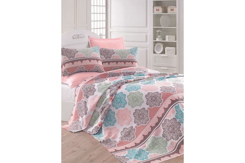 Eponj Home Sengeteppe Enkelt 160x235 cm, Turkis/Rosa/Krem