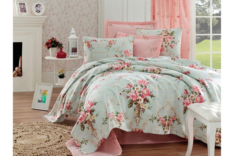 EnLora Home Sengeteppe Dobbelt 200x235+Laken+2 Putetrekk - Mint - Tekstiler - Sengetøy - Sengeteppe