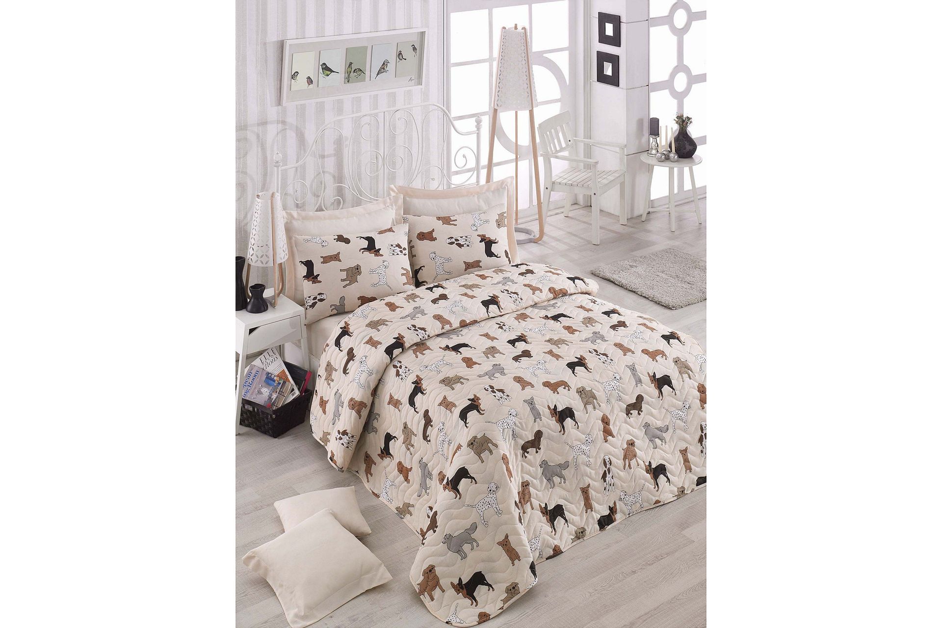 Eponj Home Sengeteppe Dobbelt 200x220+2 Putetrekk Quiltet - Krem/Multi