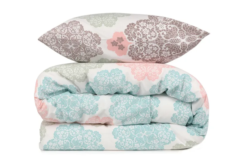 Eponj Home Sengeteppe Dobbelt 200x235+Laken+2 Putetrekk, Hvit/Turkis/Grønn/Beige