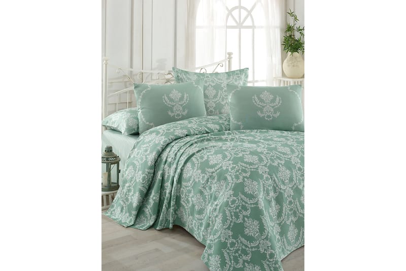 Eponj Home Sengeteppe Dobbelt 200x235+Laken+2 Putetrekk - Grønn/Hvit - Tekstiler - Sengetøy - Sengeteppe