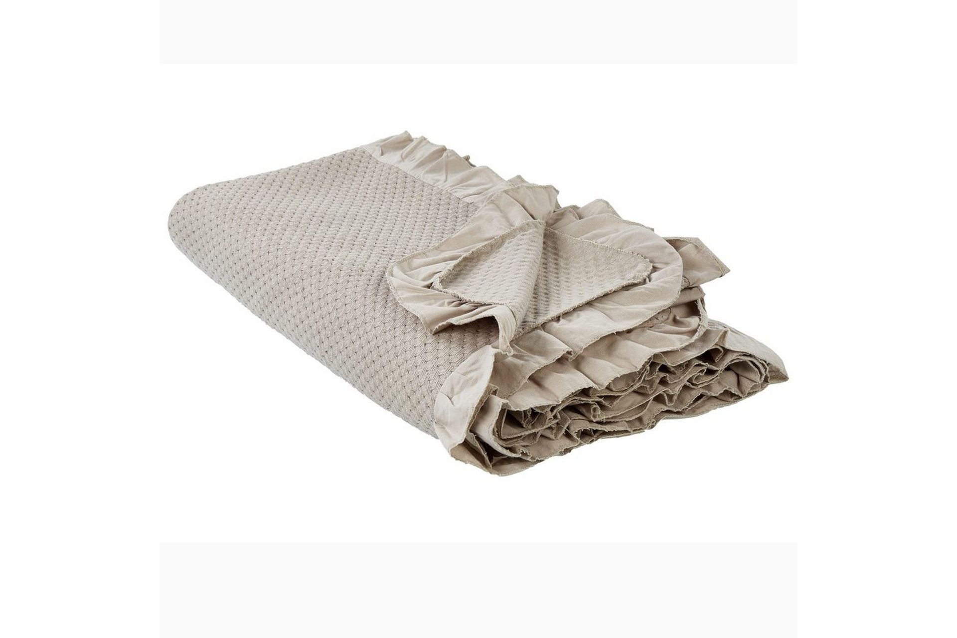 Sengeteppe Taupe Bomull 220 x 200 cm med Volang Dekorativt Pledd Sengetøy Soverom