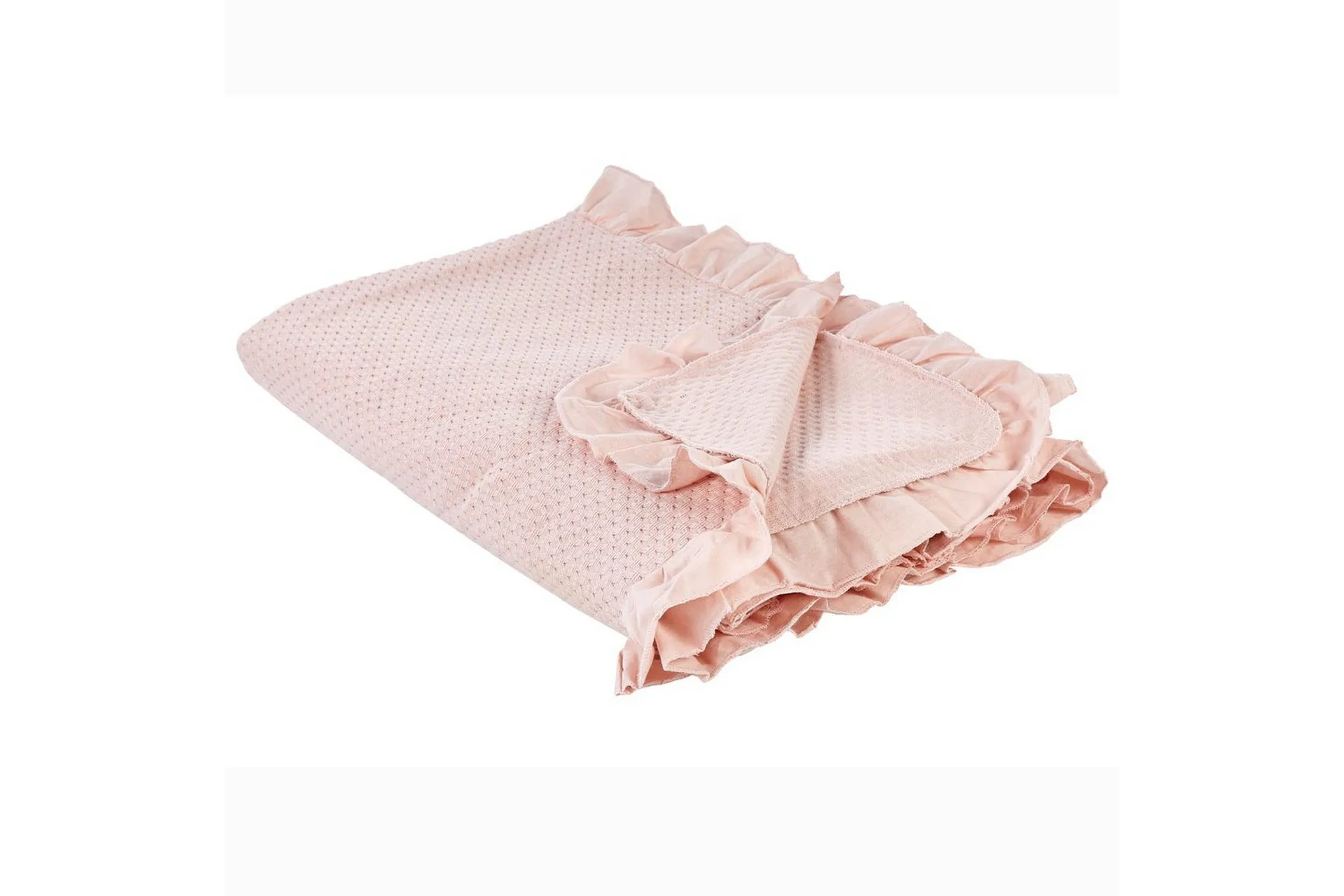 Sengeteppe Pastellrosa Bomull 220 x 200 cm med Volang Dekorativt Pledd Sengetøy Soverom