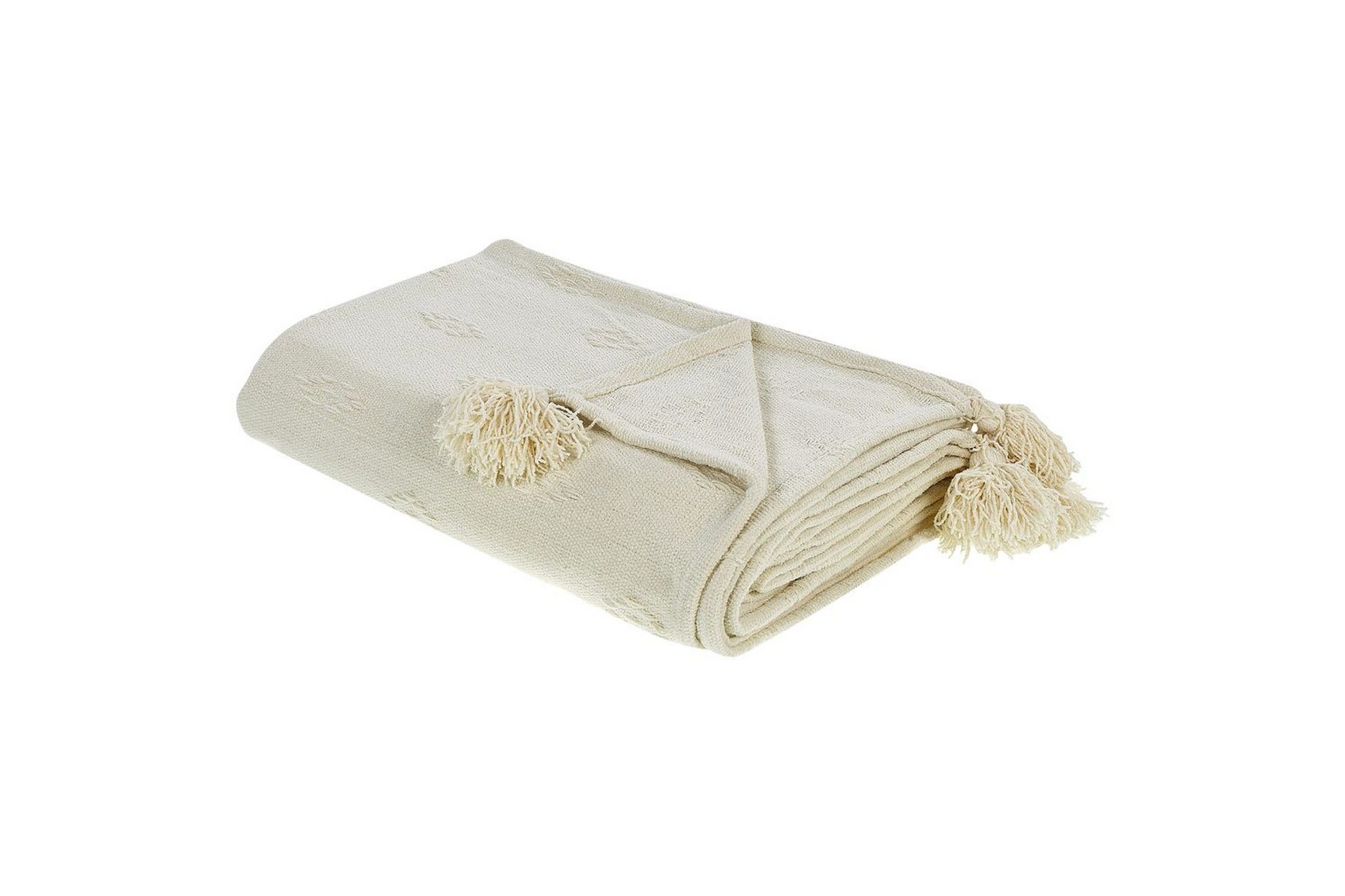 Sengeteppe Beige Chenille Bomullsstoff 220 x 240 cm med Dusker Dekorativt Kaste Sengetøy Klassisk Design Soverom